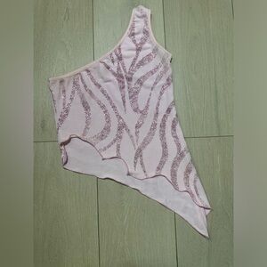 Vintage Y2K Rave Pink Sequin Asymmetrical Top